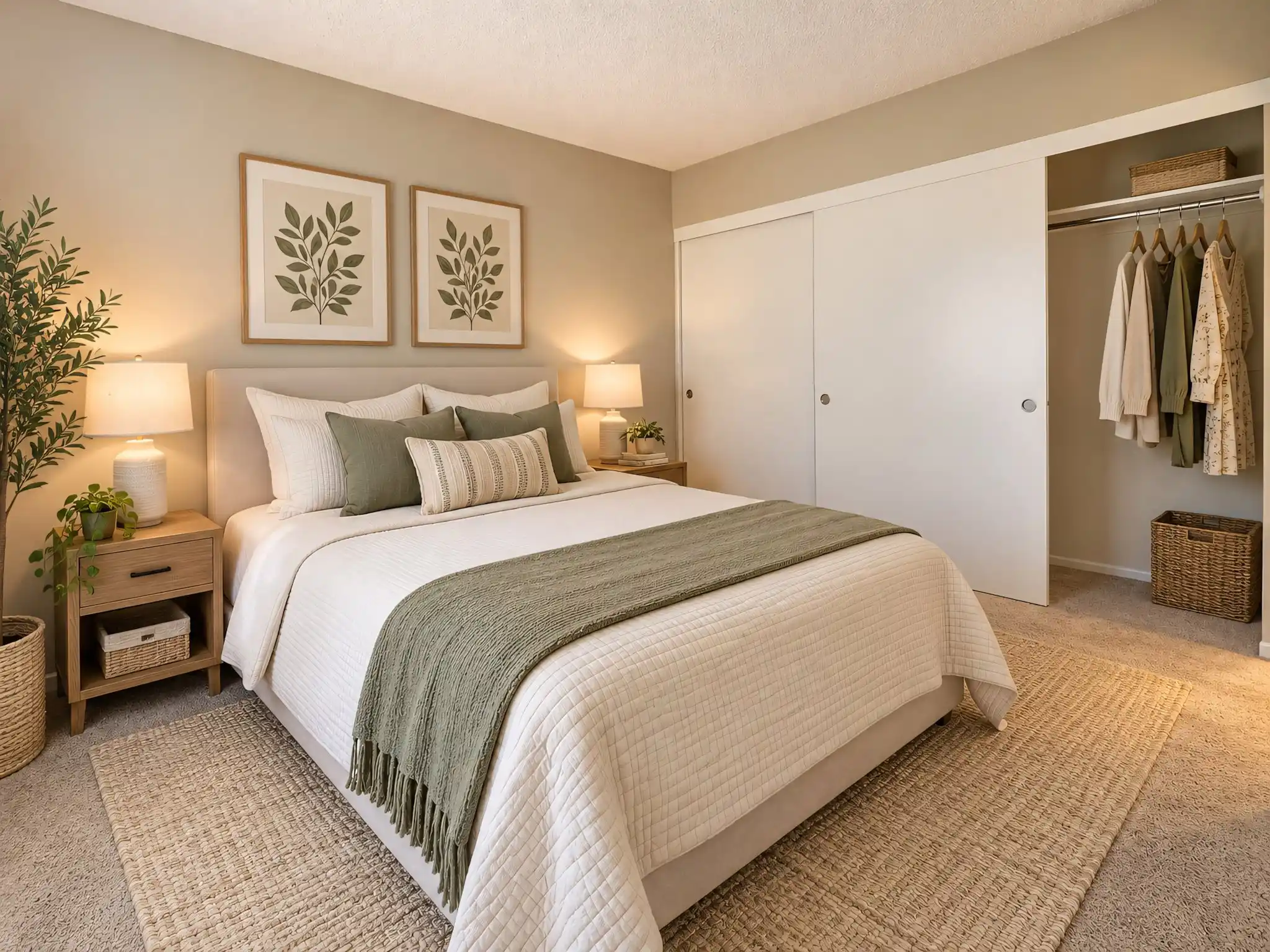 Cypress Senior Apartments digitally altered bedroom with sliding closet doors